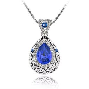 Blue Crystal Teardrop Necklace